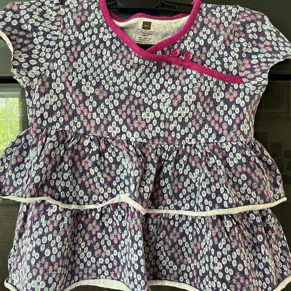 Tea Collection Girls Faux Wrap Babydoll peacock colors Patterned Top